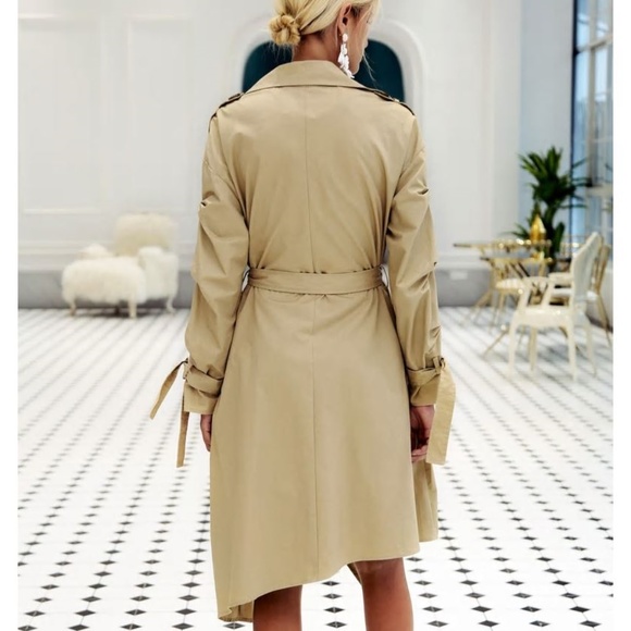 Women Light long coat Double breasted khaki - Picture 4 of 8